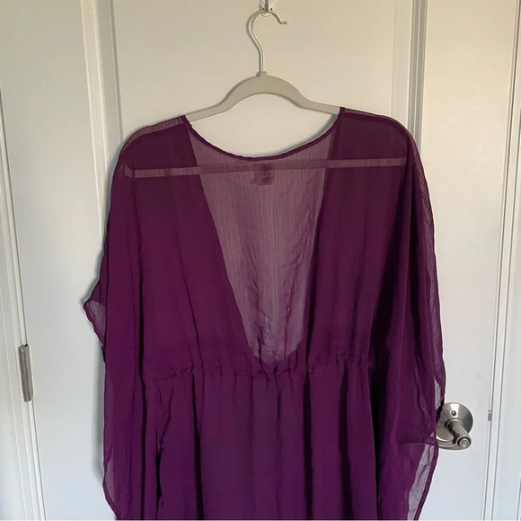 Blue Rod Beattie chiffon tassel trim caftan coverup Top 29155 - Picture 7 of 11